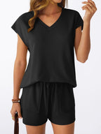 Casual V-neck T-shirt Shorts Set (8)