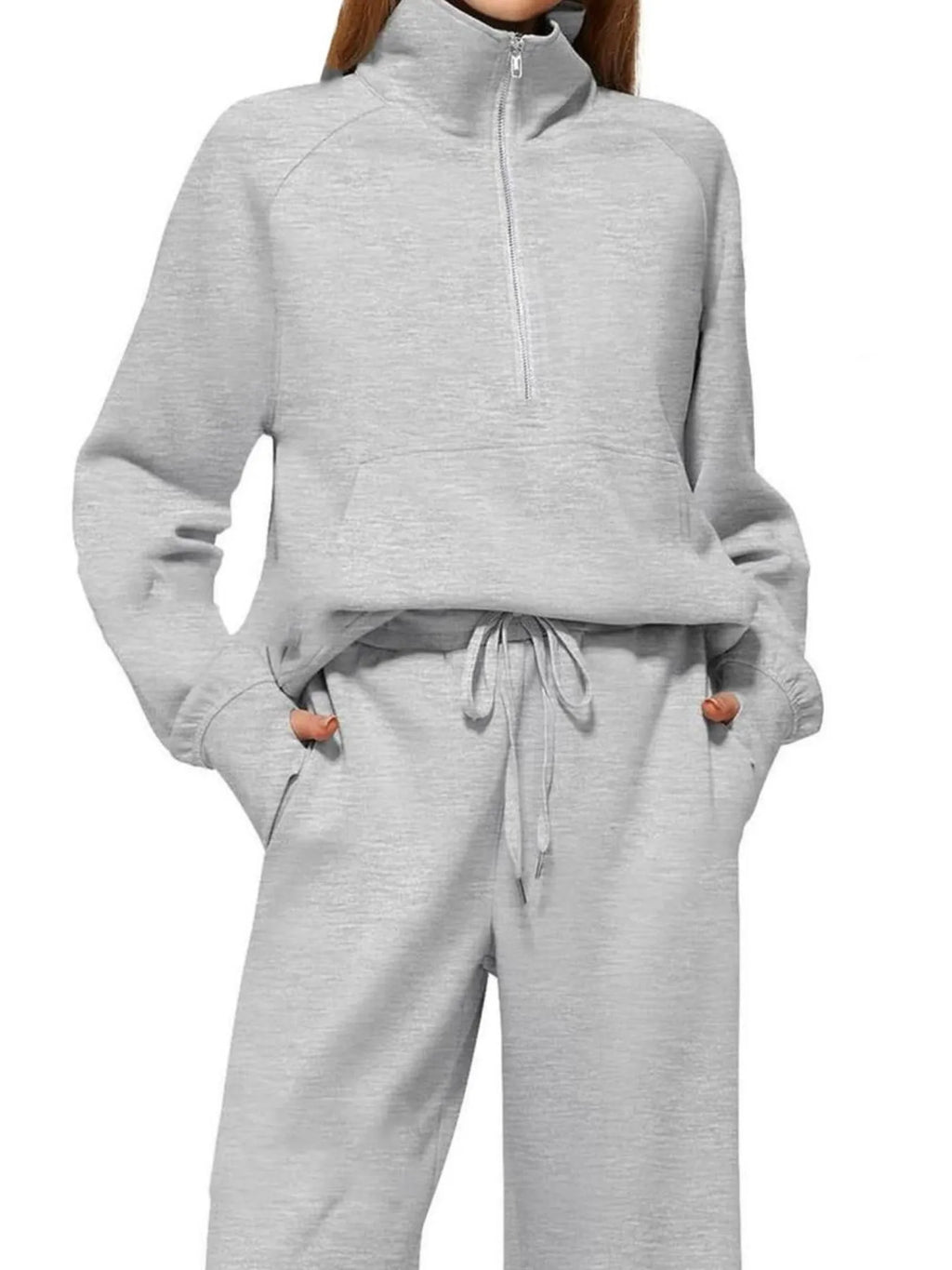 Half Zip Long Sleeve Top Pants Set (15)