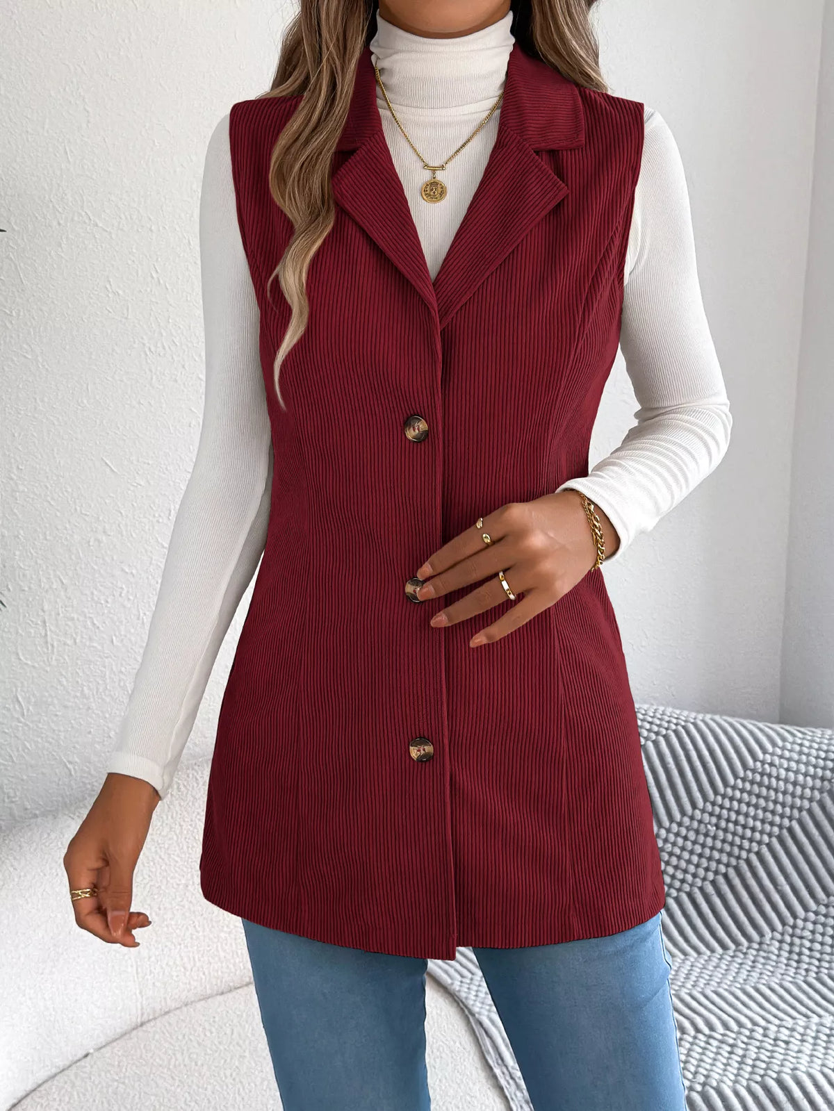 Button-front Longline Vest Coat (9)
