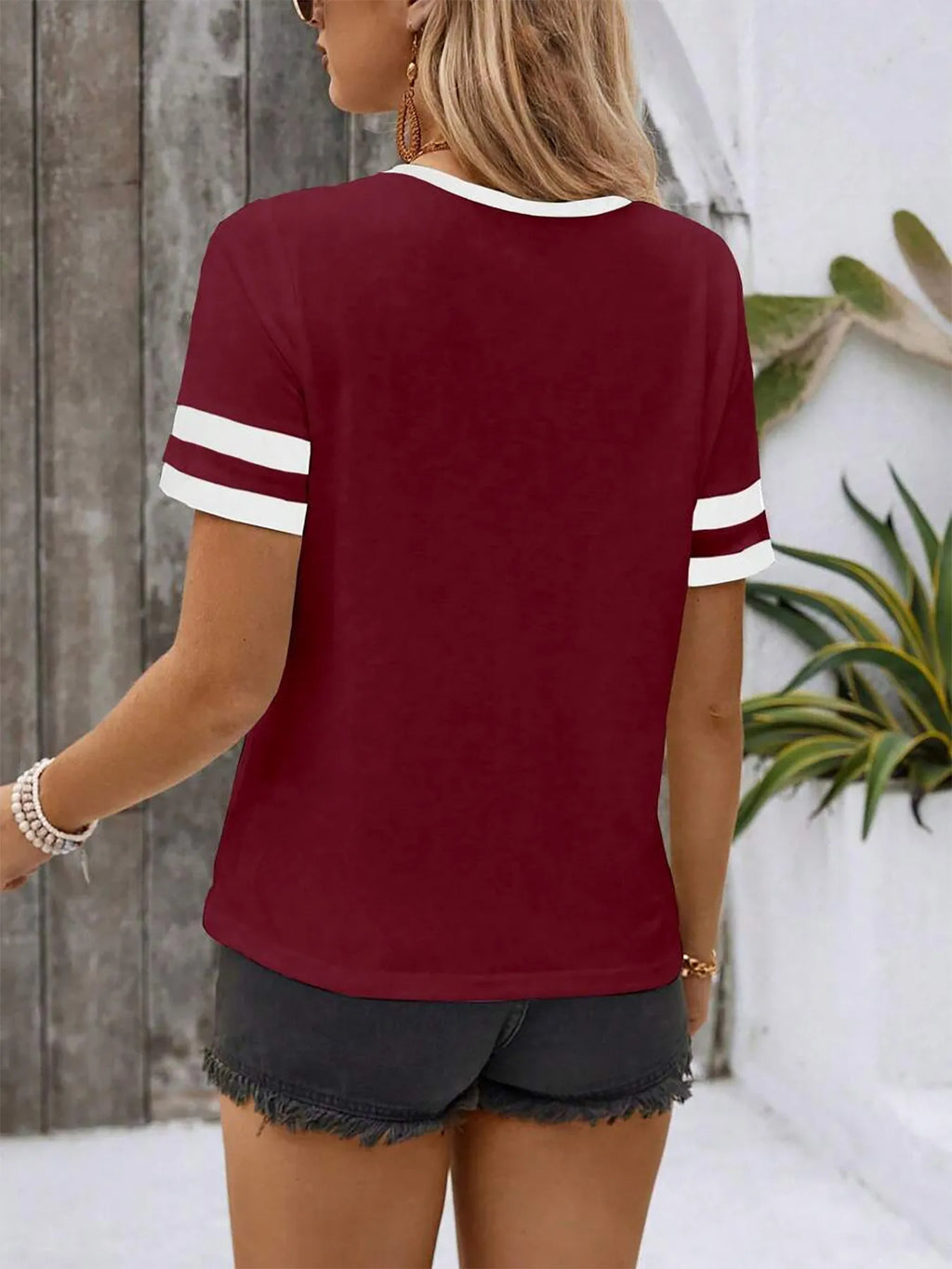 Striped Short Sleeve Half Zip Top (15)