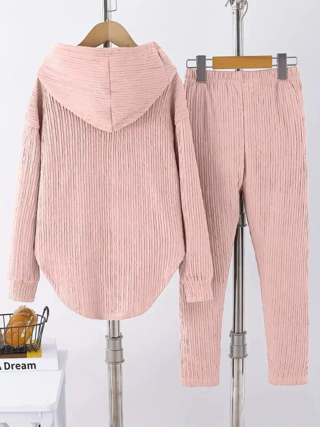 Textured Long Sleeve Hoodie Pants Set (26)