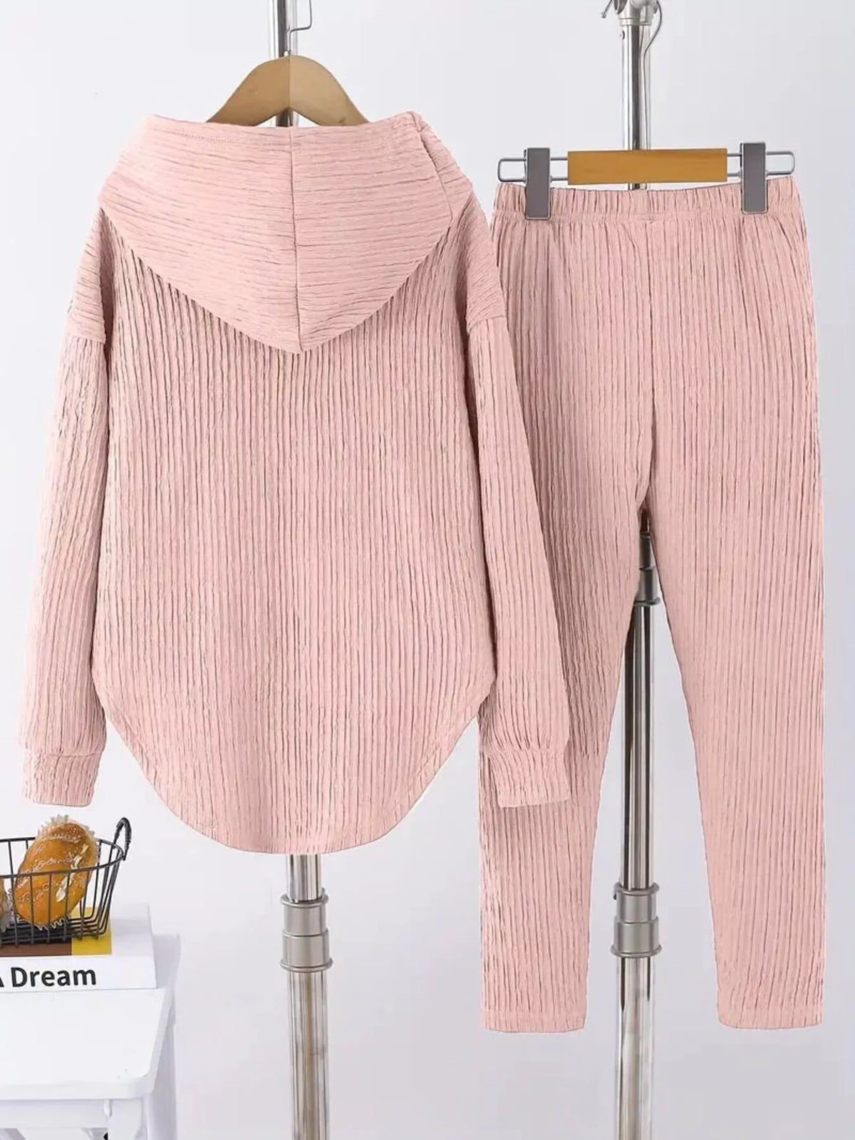 Textured Long Sleeve Hoodie Pants Set (26)