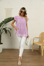 Swiss Dot Round Neck Tiered Blouse (3)
