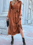 Ruffled Hem V-neck Balloon Sleeve Dress (20)