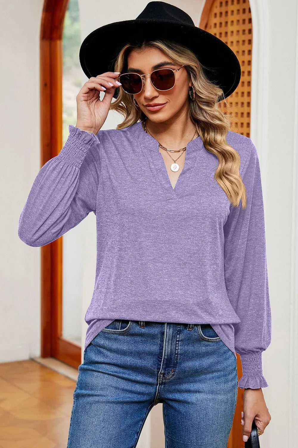 Notched Lantern Sleeve T-shirt (30)