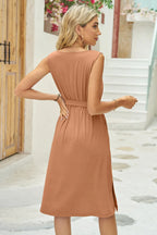 Tied Round Neck Sleeveless Dress (2)