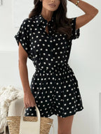 Polka Dot Button Up Shirt Shorts Set (9)