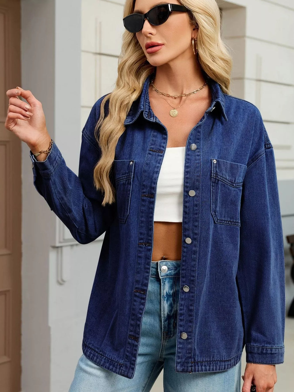 Button Up Dropped Shoulder Denim Jacket (16)