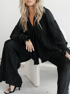 Button Up Long Sleeve Top Pants Set (3)