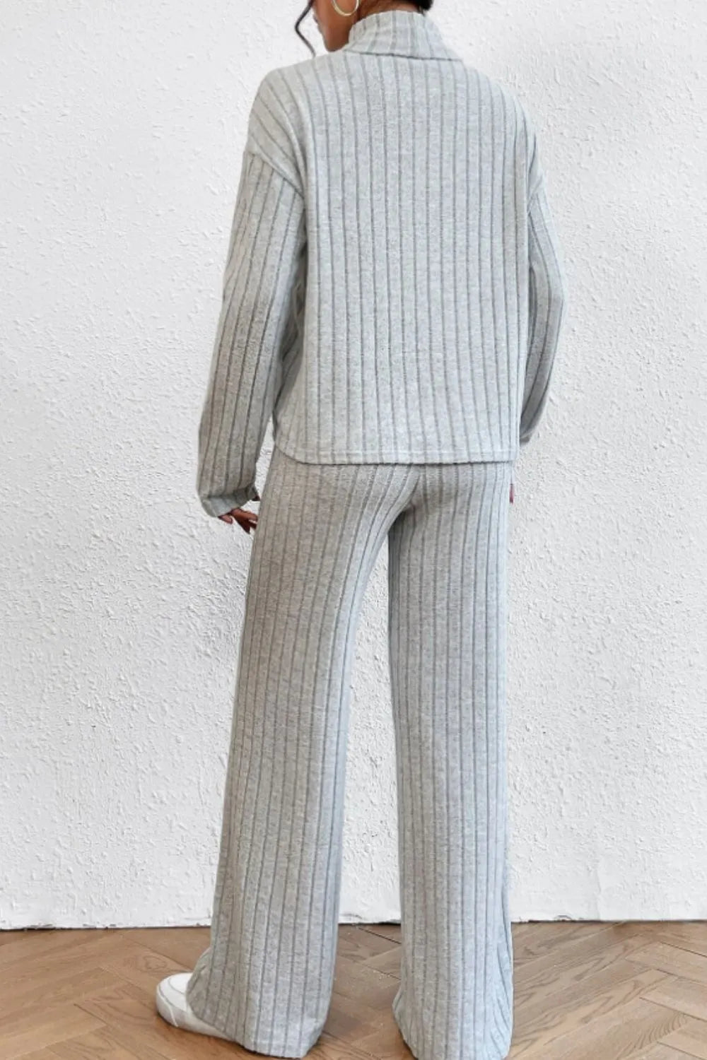 Mock Neck Dropped Shoulder Top Pants Set (2)