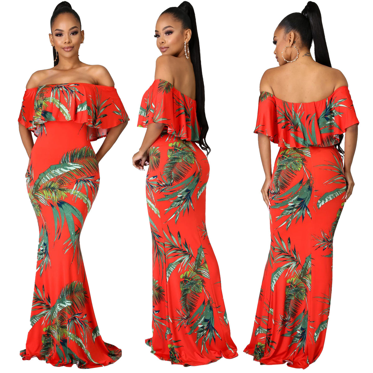 Digital Print Off-neck Tube Top Dress photo 1
