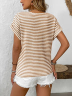 Striped V-neck Short Sleeve T-shirt (6)