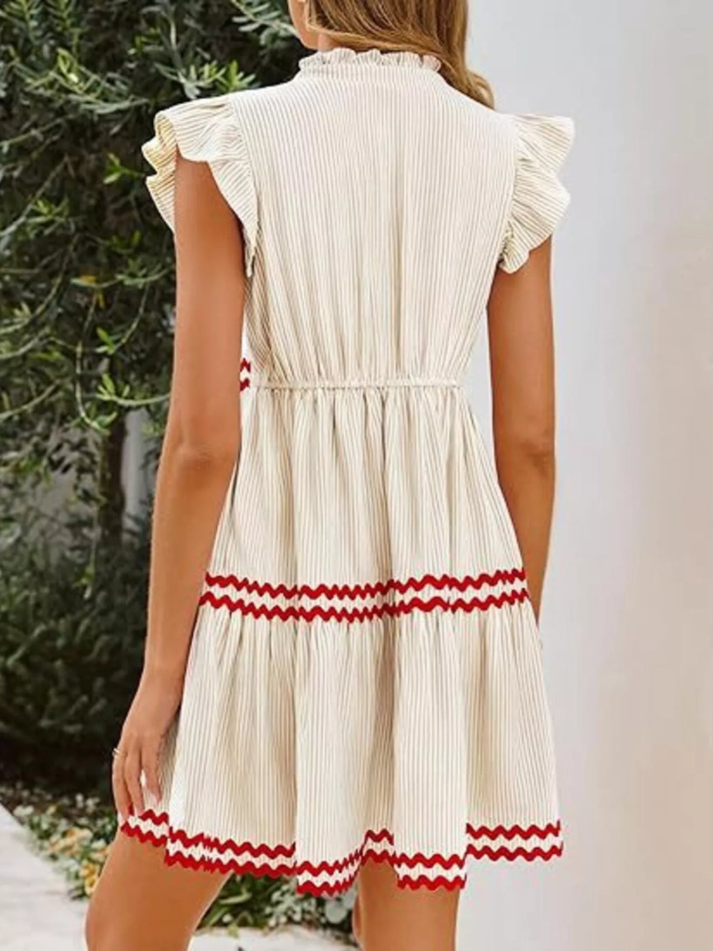 Striped Ruffle Sleeve Tiered Dress (4)