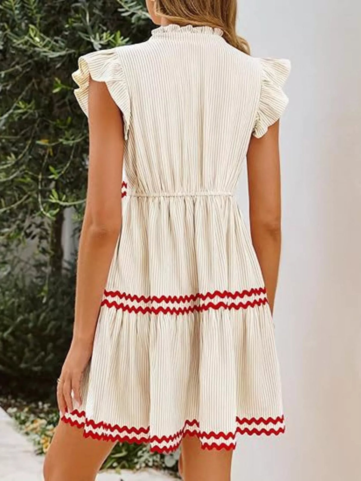 Striped Ruffle Sleeve Tiered Dress (4)