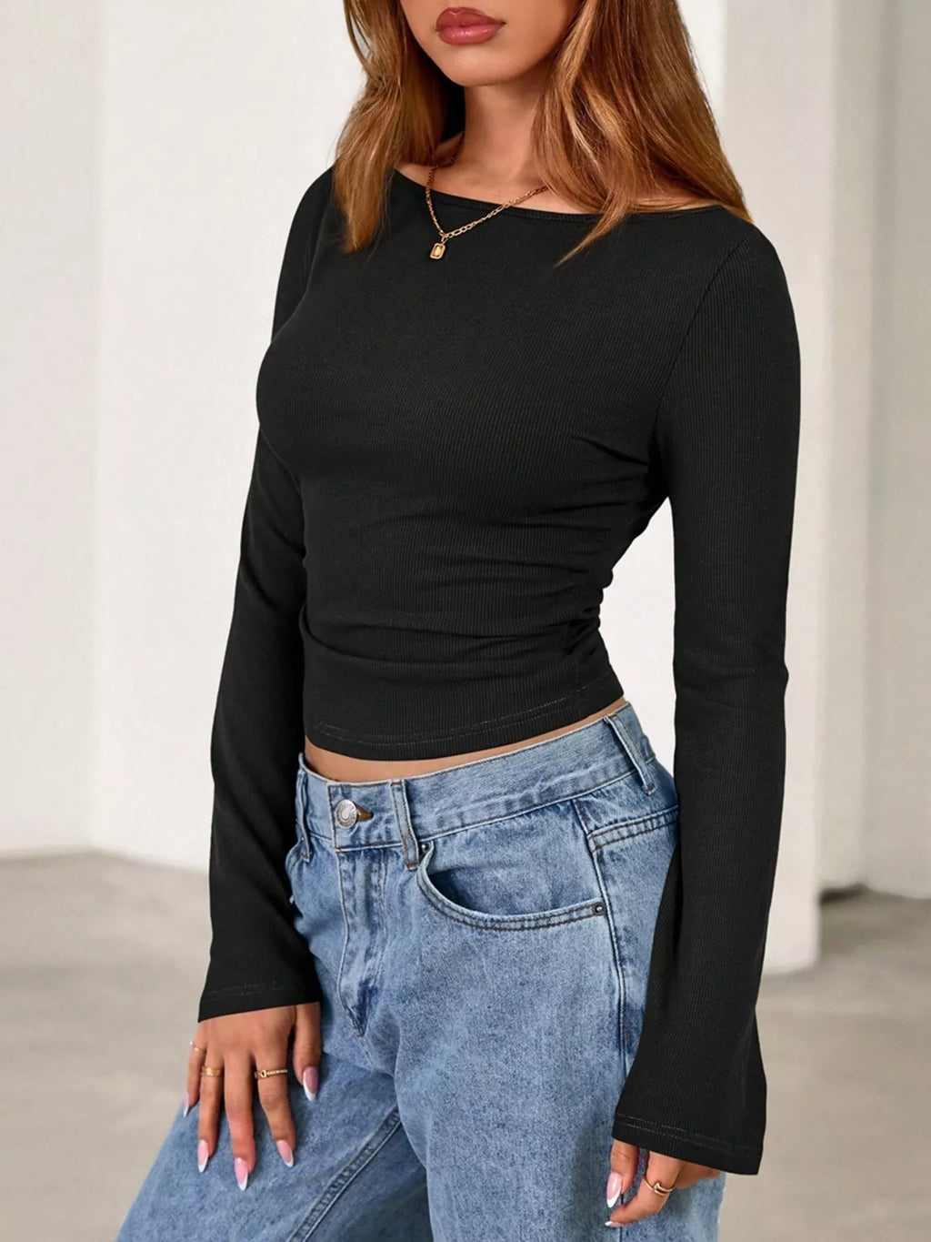 Boat Neck Flare Sleeve T-shirt (10)