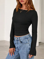 Boat Neck Flare Sleeve T-shirt (10)