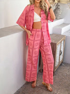 Printed Button Down Shirt Pants Set (7)