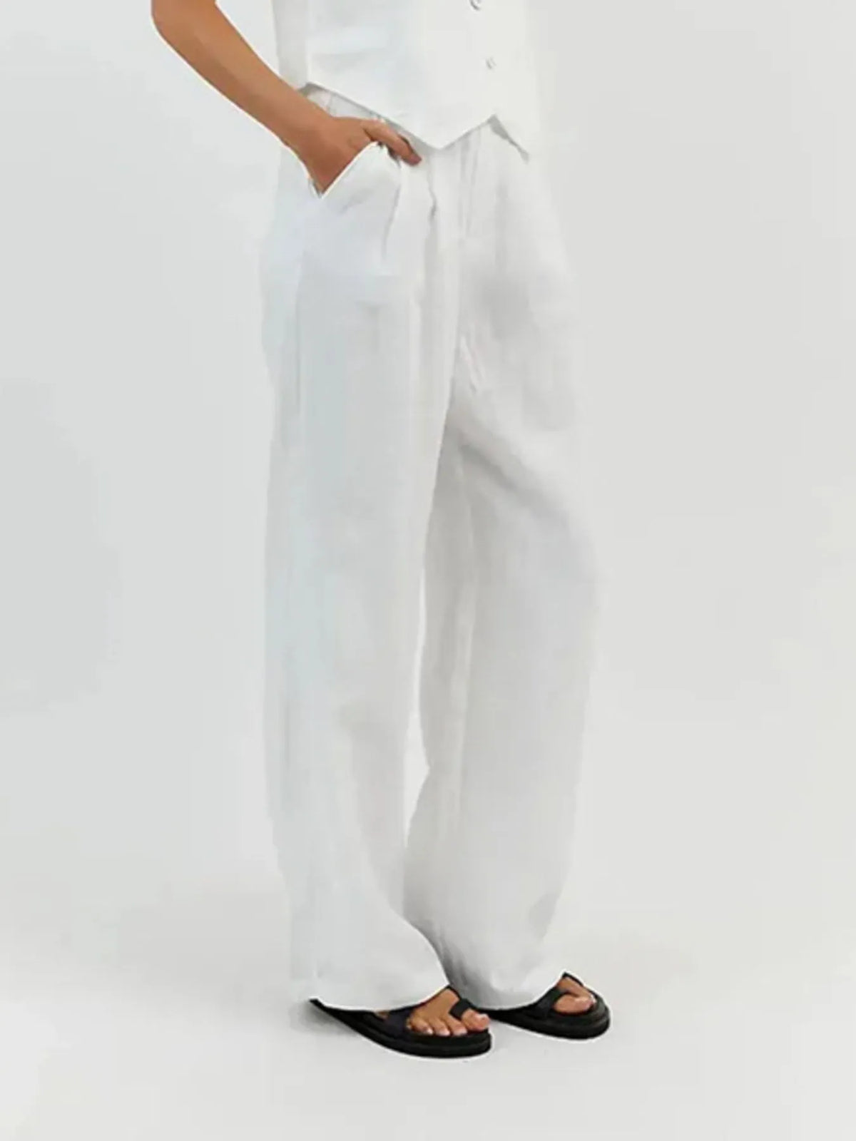 Full Size V-neck Vest Wide Leg Pants Set Plus (13)