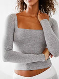 Square Neck Fitted Long Sleeve T-shirt