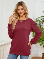 Ruched Shoulder Round Neck Long Sleeve Sweatshirt (3)