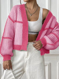 Color-block Ribbed Knit Open-front Cropped Cardigan