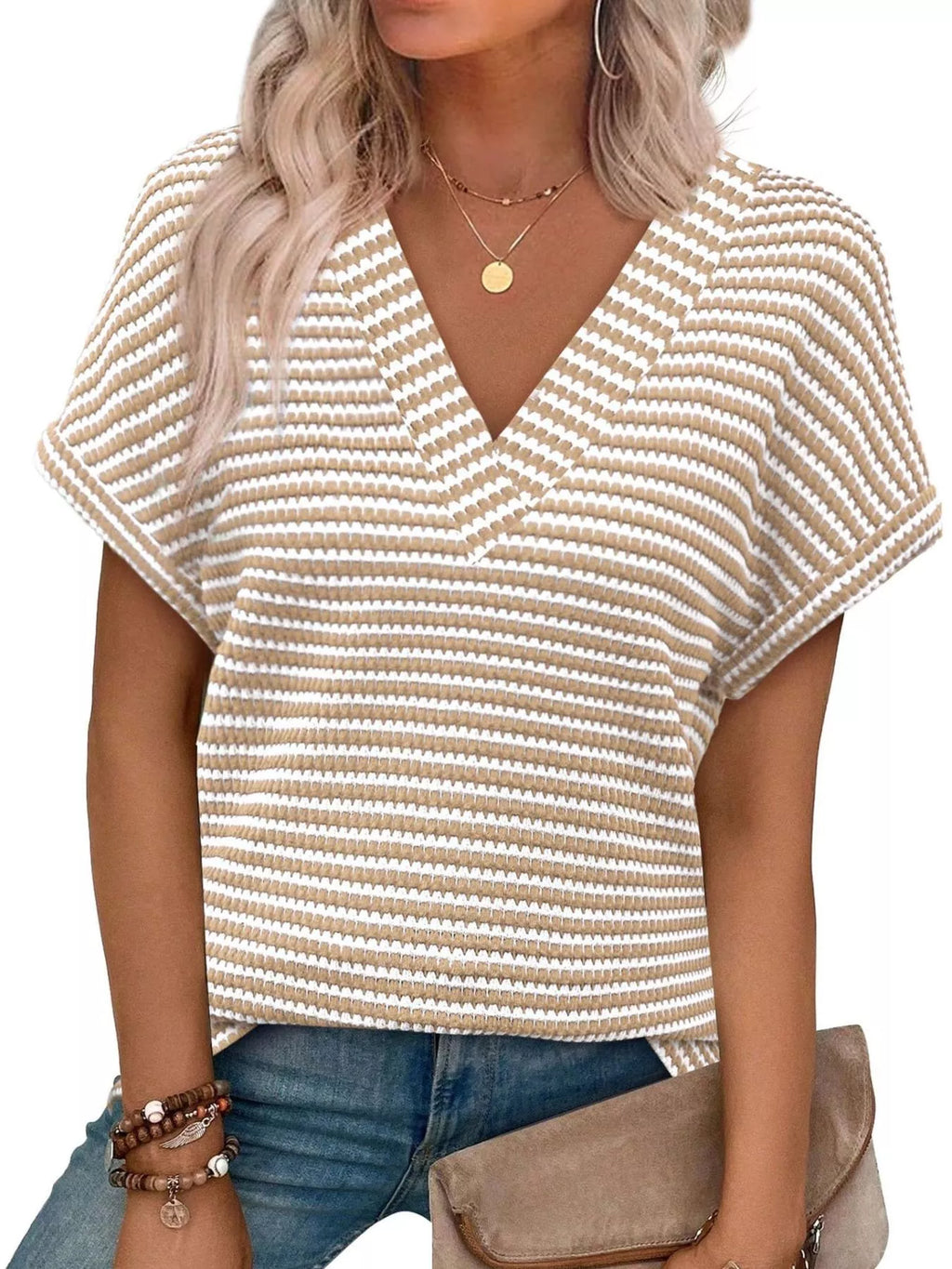 Striped V-neck Relaxed Fit T-shirt