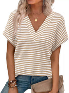 Striped V-neck Relaxed Fit T-shirt