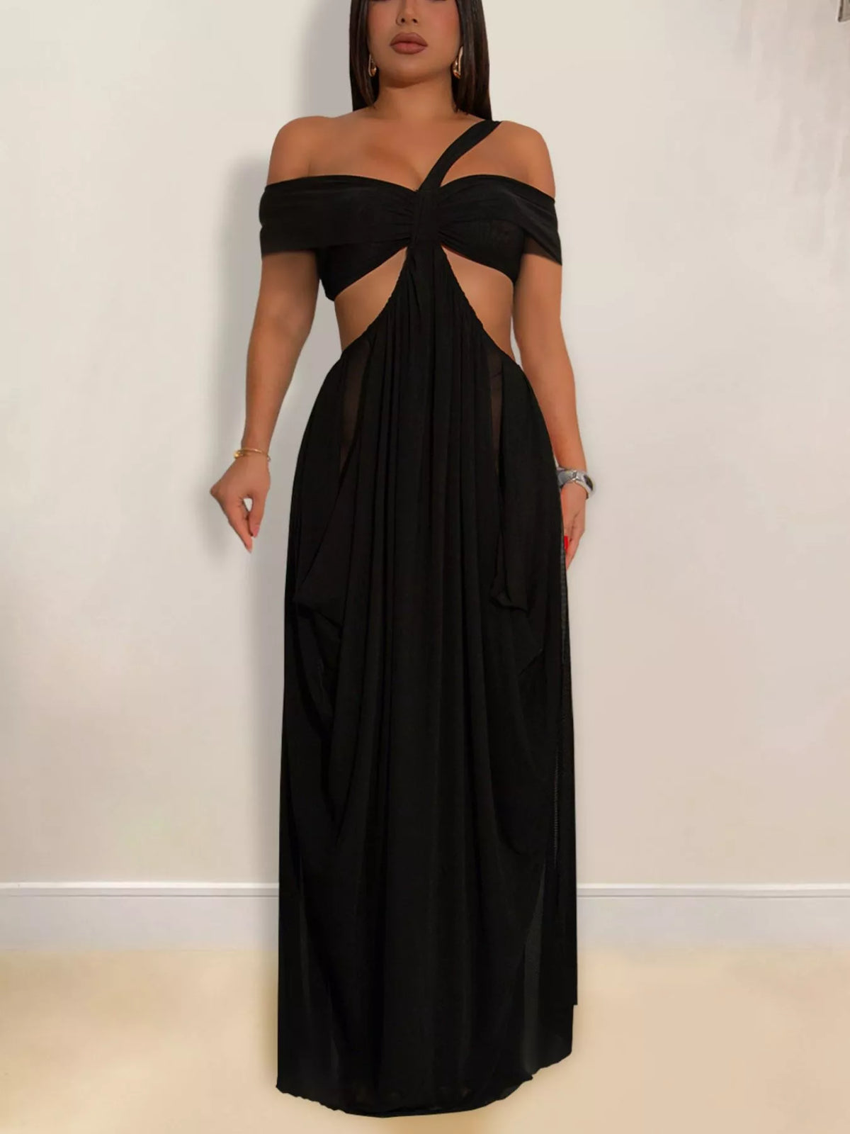 Cutout Off Shoulder Ruched Maxi Dress (2)