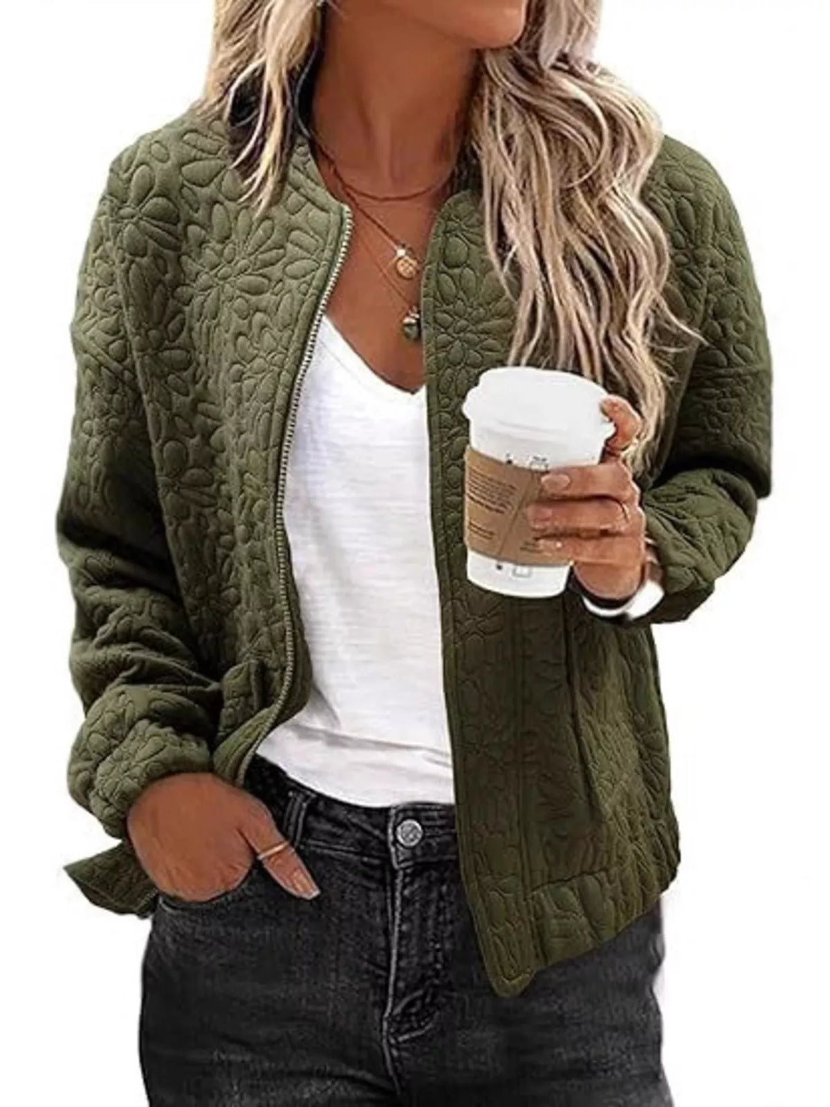 Floral Quilted Zip Up Jacket (2)