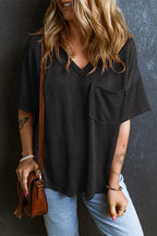 Textured V-neck Dropped Shoulder T-shirt (4)