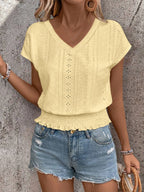 Eyelet V-neck Short Sleeve Blouse (12)