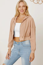 Waffle-knit Drawstring Zip Up Hoodie (3)
