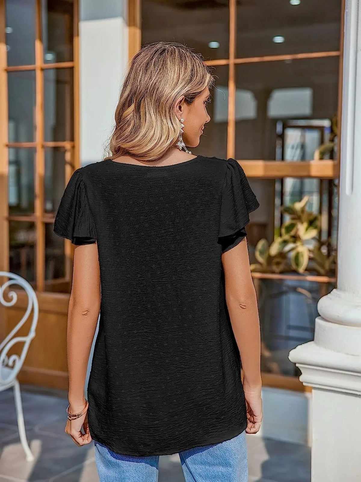 Flutter Sleeve V-neck Casual Blouse (14)