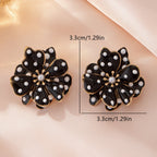 French-style Retro Black White Polka-dot Flower Earrings photo 2