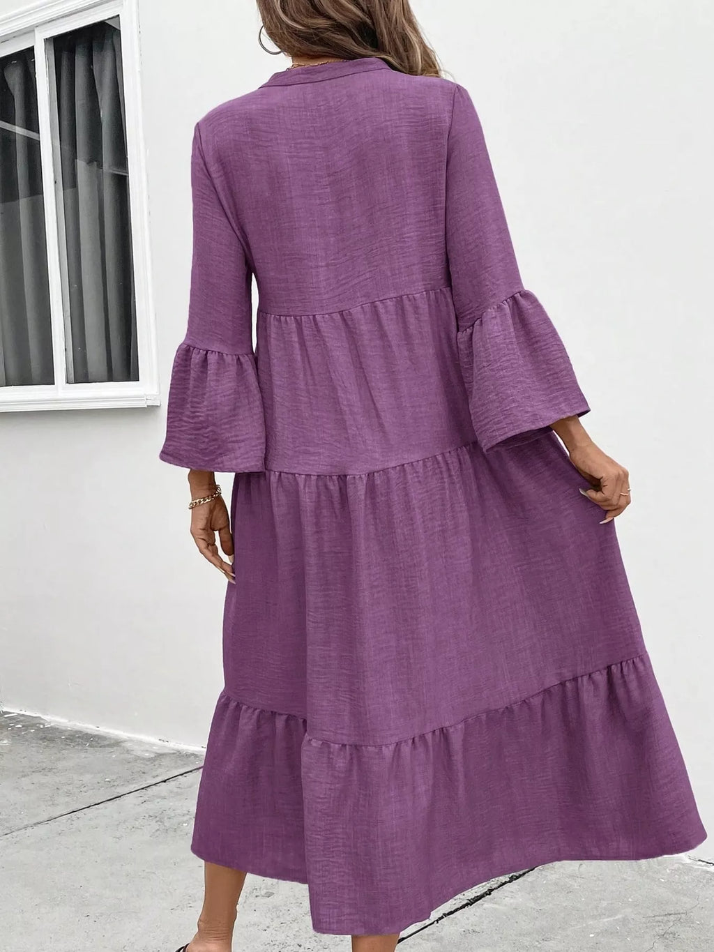 Ruffle Hem Button Front Tiered Dress (2)