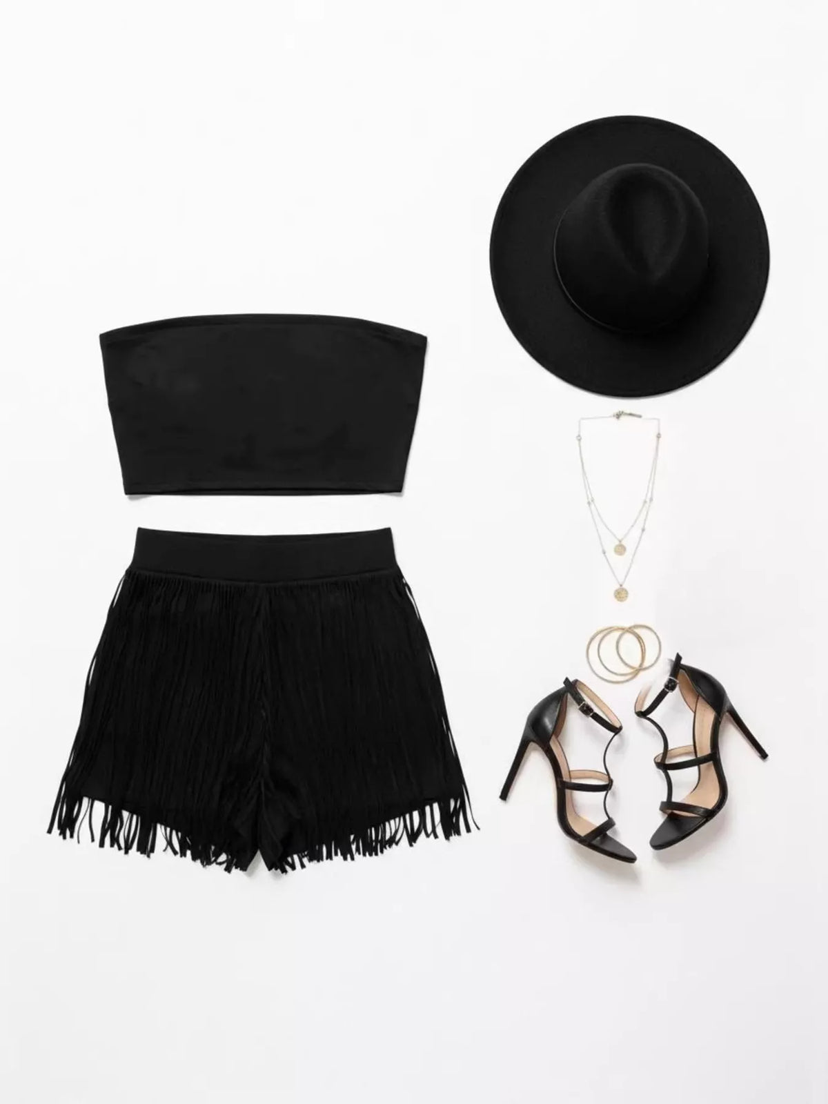 Tube Top Fringe Shorts Set (4)