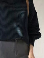 Oversized Turtleneck Ribbed Knit Sweater (14)