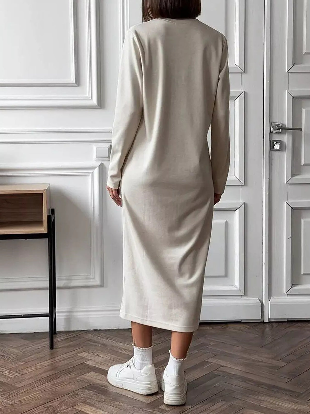 Round Neck Long-sleeve Midi Dress (7)