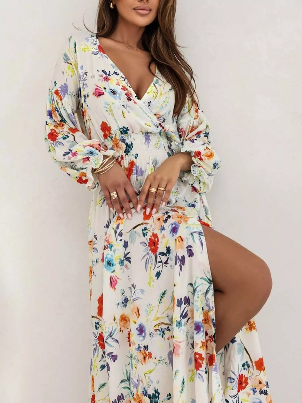 Bohemian Printed Maxi Dress Plunging Neckline (8)