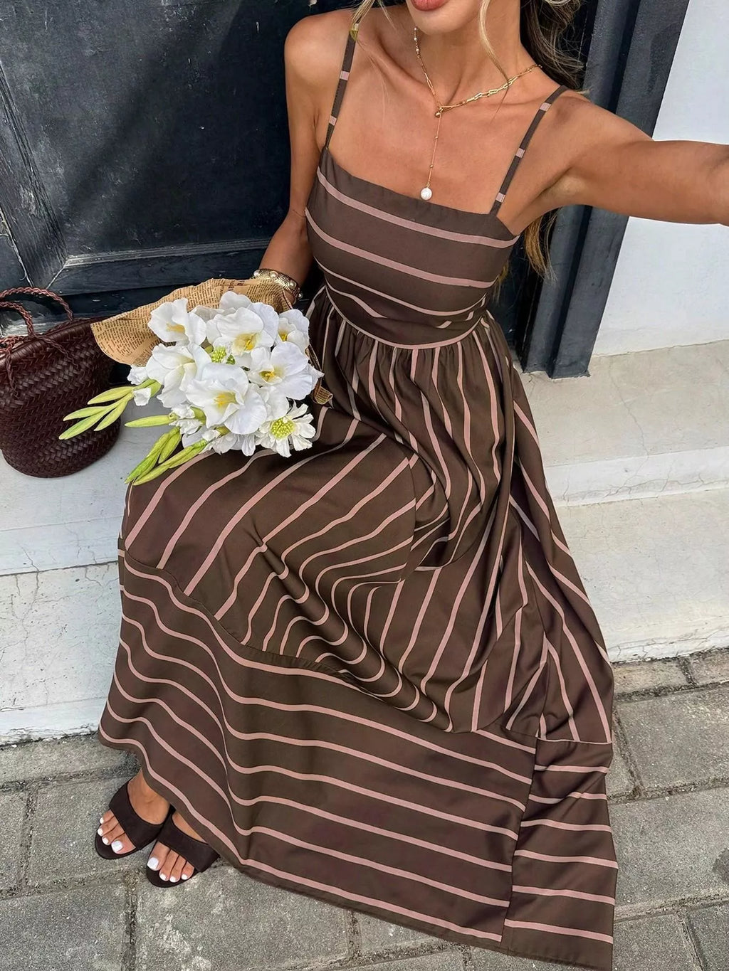 Cutout Back Striped Maxi Dress (3)