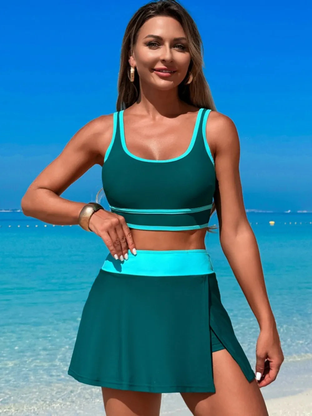 Scoop Neck Top Skort Swim Set (11)