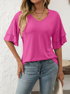 V-neck Ruffle Half Sleeve Top (12)