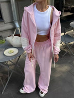 Zip Up Hoodie Wide-leg Pants Set (23)