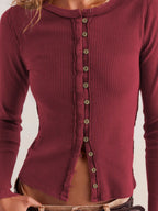 Ribbed Round Neck Long Sleeve Top (11)