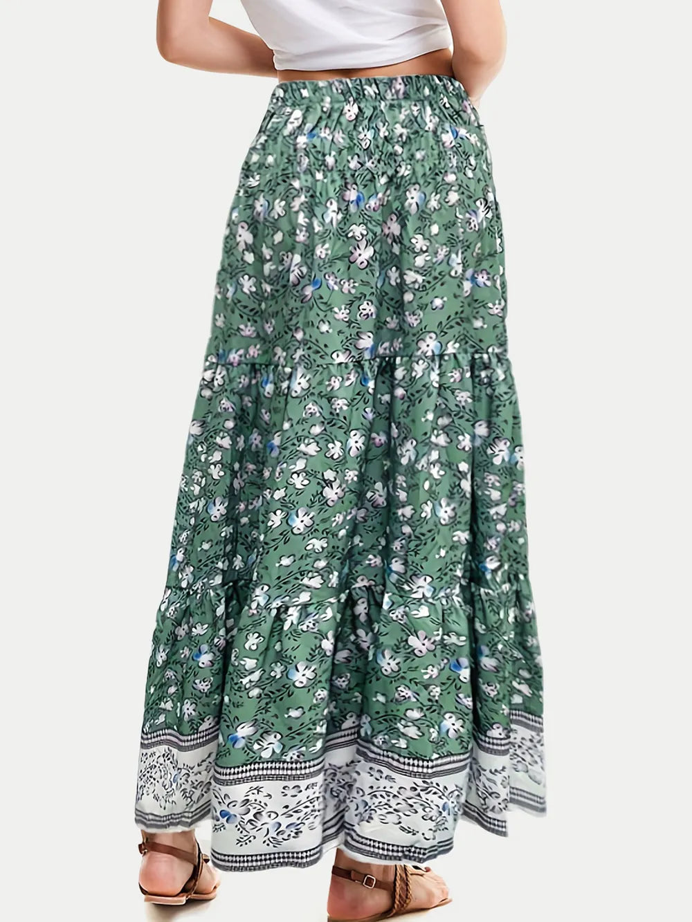 Full Size Tiered Printed Elastic Waist Skirt (6)