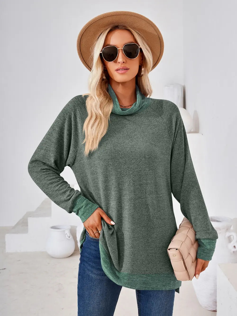 Contrast Mock Neck Long Sleeve T-shirt (12)