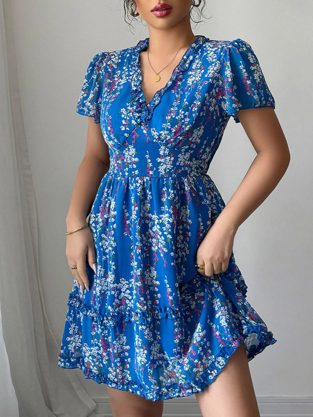 Floral Wrap Dress Flutter Sleeves (6)