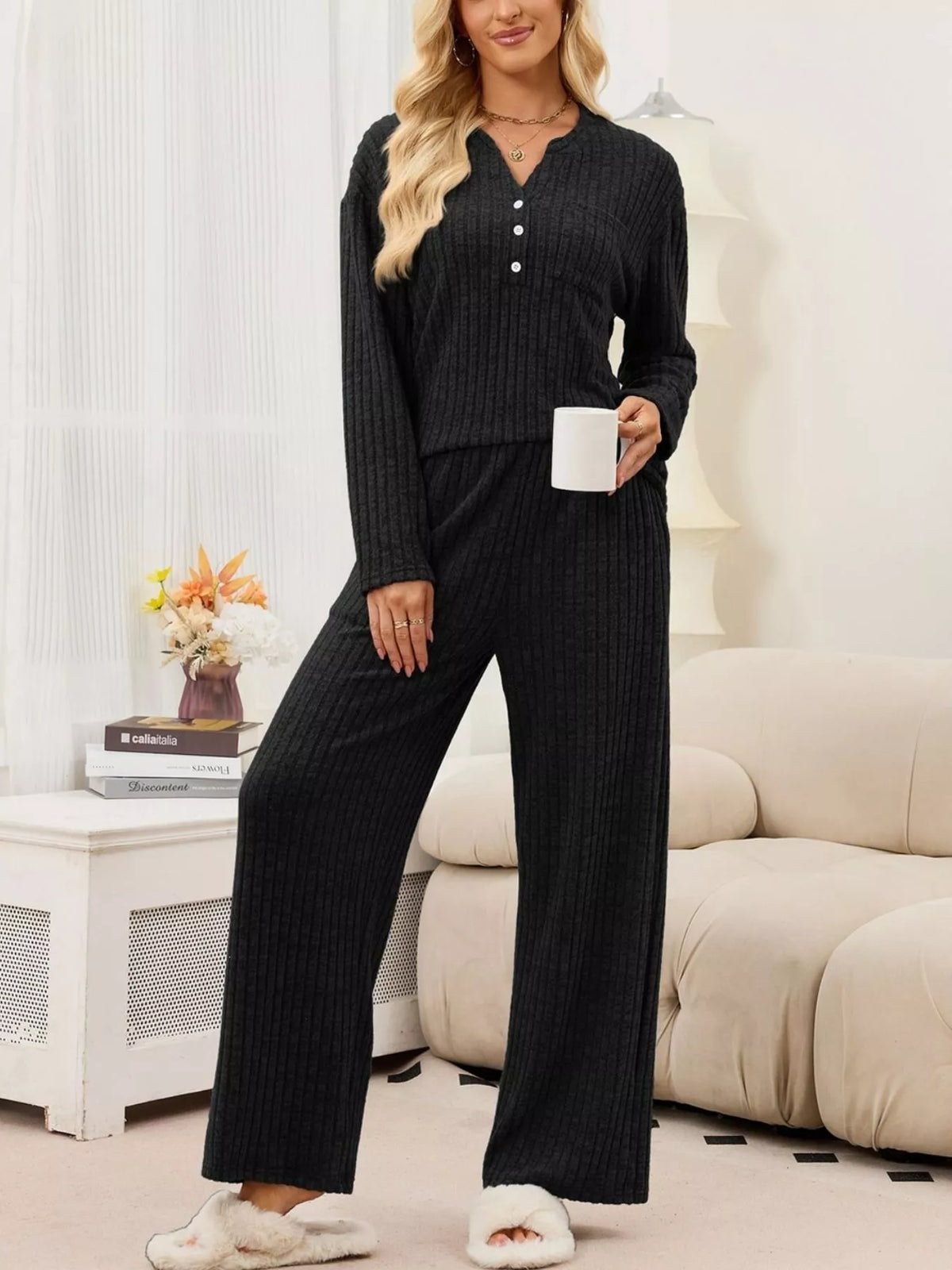 Ribbed Knit Top Wide-leg Pants Set (8)