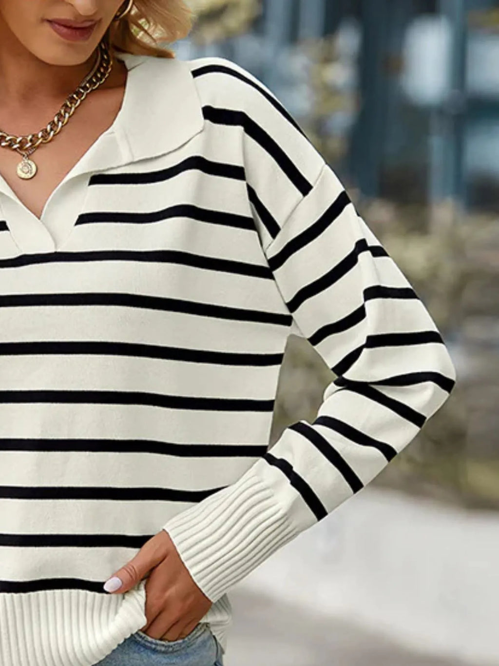 Ribbed Hem Long Sleeve Striped Sweater (12)