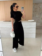 Drawstring Crop Top Wide-leg Pants Set (5)
